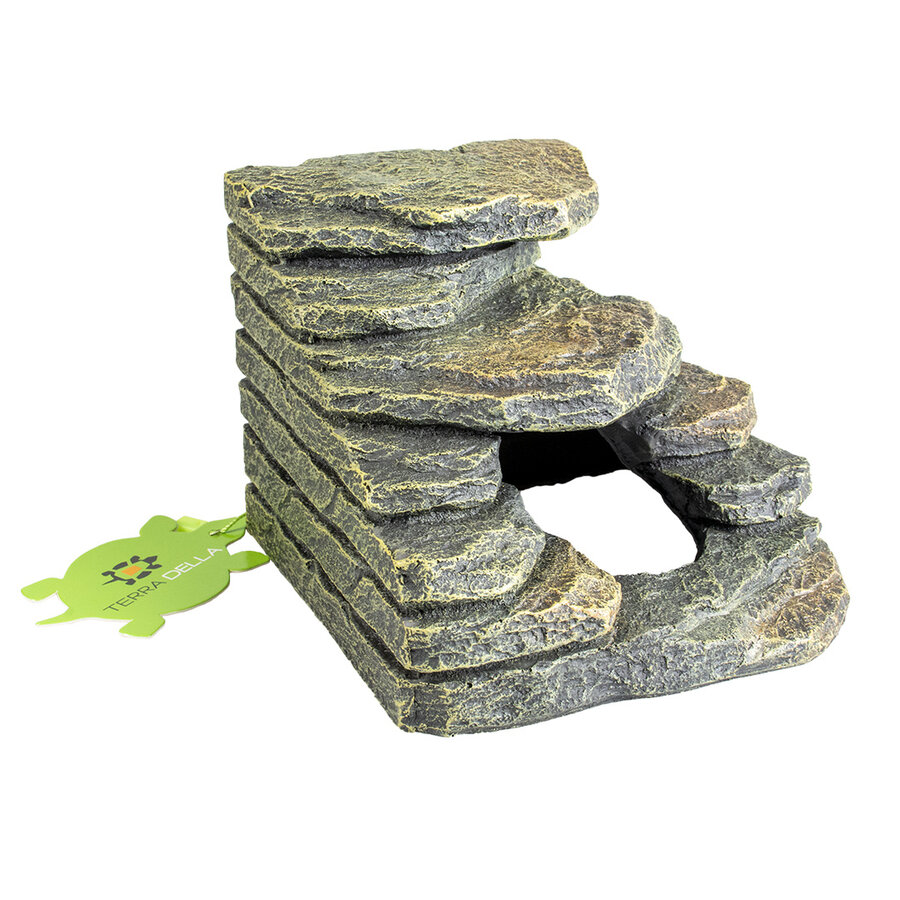 Hoeksteen terrariumornament met zonnebadplaats en schuilgrot S-M-L