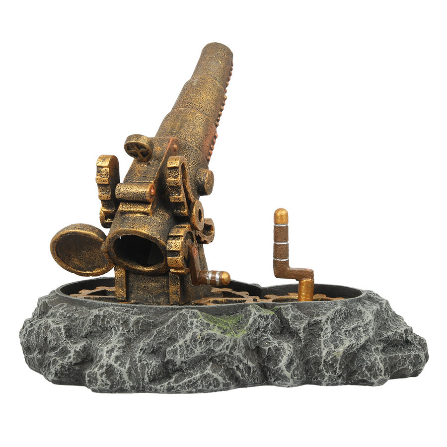 Steampunk kanon aquarium ornament met luchtaansluiting | 16,3 x 11,5 x 13,6 cm