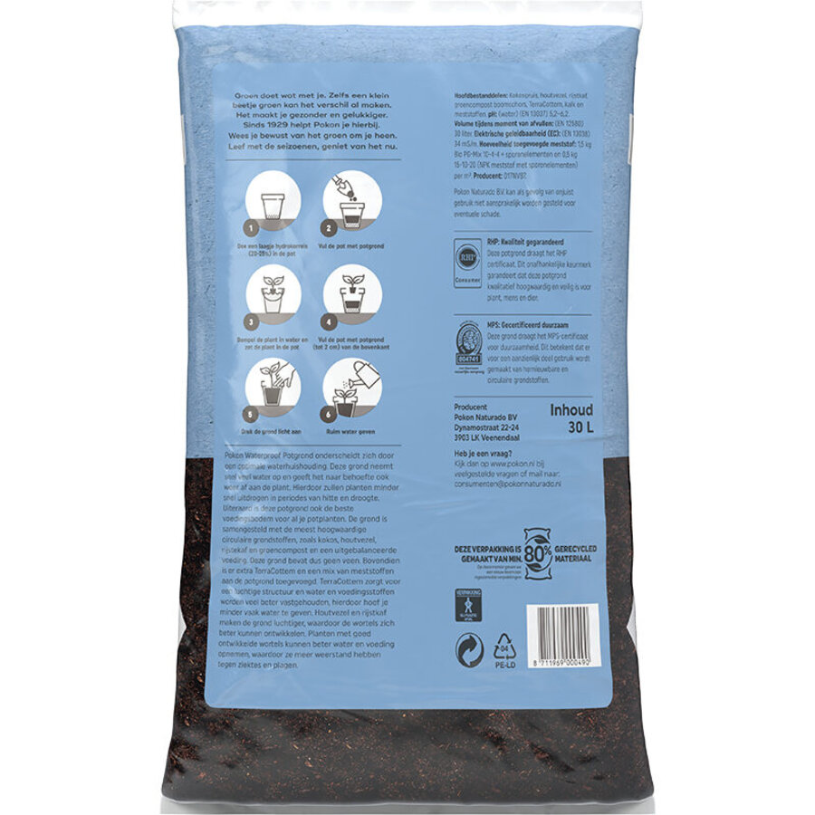 Waterproof turfvrije potgrond voor potplanten