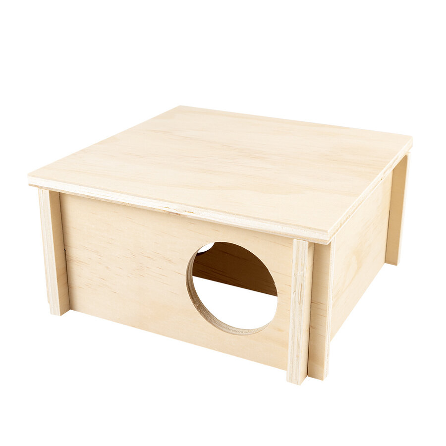 Houten bungalow schuilhuisje 20 x 20 x 10 cm voor knaagdieren en reptielen