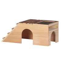 Houten schuilhuis met groendak voor konijnen en knaagdieren