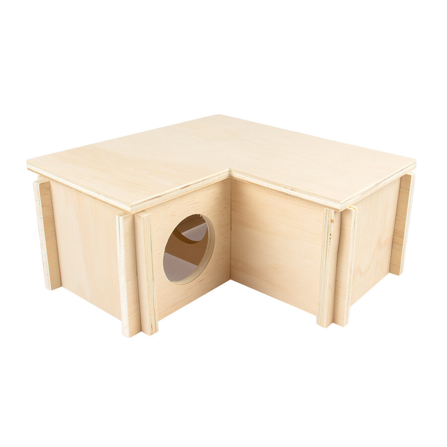 Houten L-bungalow voor hamsters en muizen