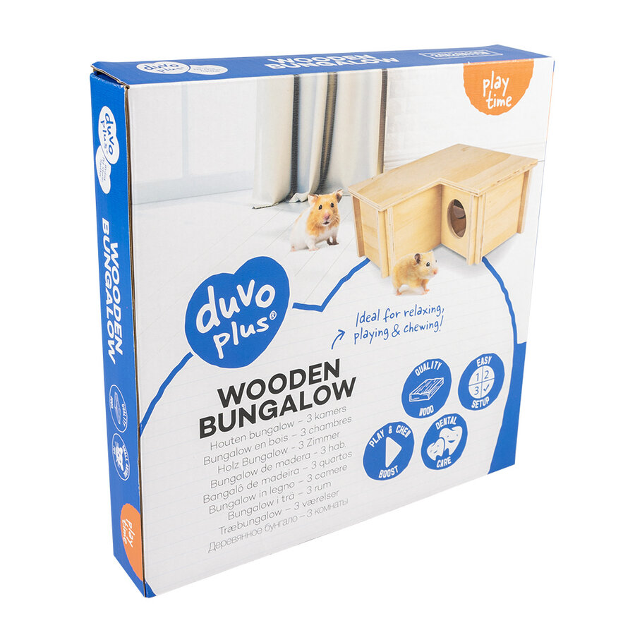 Houten L-bungalow voor hamsters en muizen