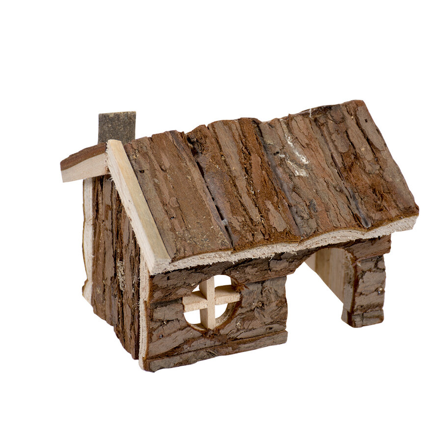 Houten lodge in schors voor kleine knaagdieren