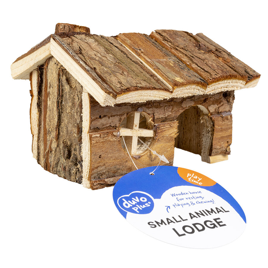 Houten lodge in schors voor kleine knaagdieren
