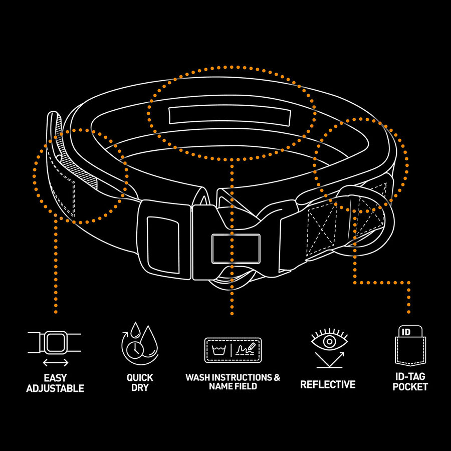 Ultimate Fit Comfy halsband Safety zilver reflecterend | neopreen | klittenband