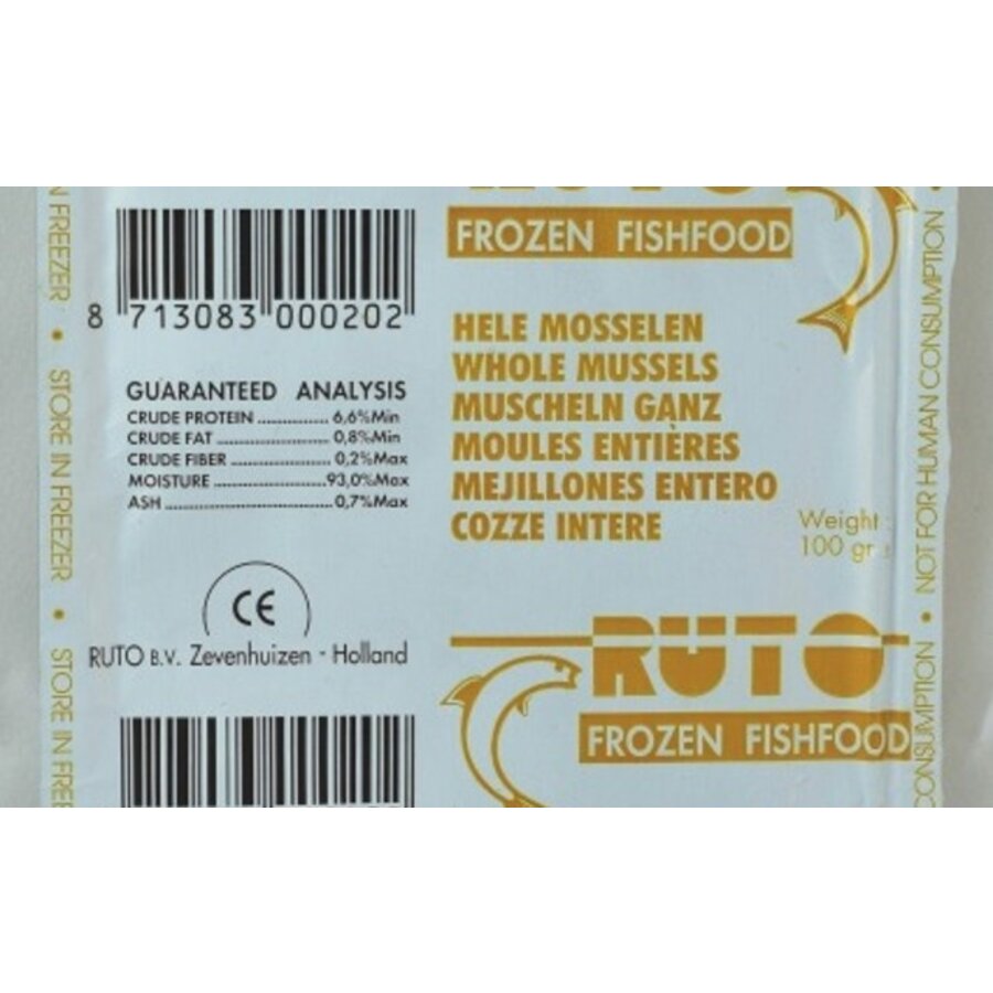 Hele mossels diepvriesvoer | 100 gram blister | voor aquariumvissen
