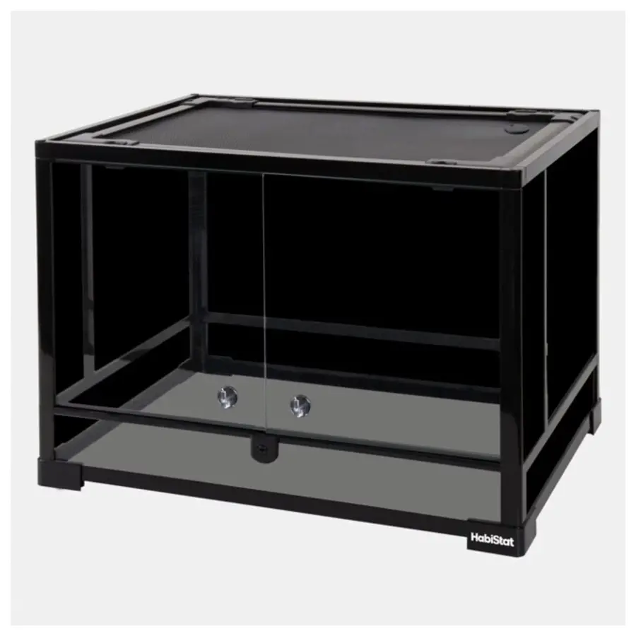 Glazen terrarium 60x45x45 cm met zwart glas en gaasdeksel