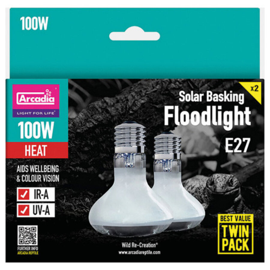 Solar Basking Floodlight warmtelamp 100W Twin Pack voor terrarium