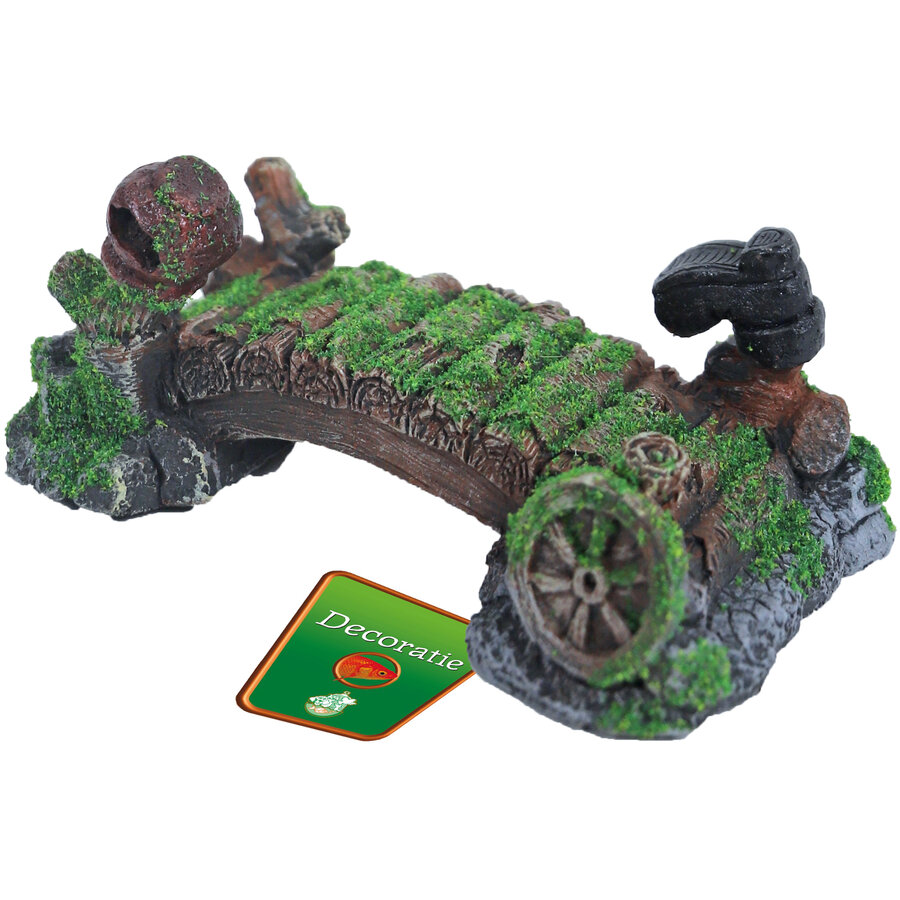 Aquarium ornament brug met mos | pot + laars | 16 cm schuilplek voor vissen