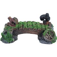 Aquarium ornament brug met mos | pot + laars | 16 cm schuilplek voor vissen