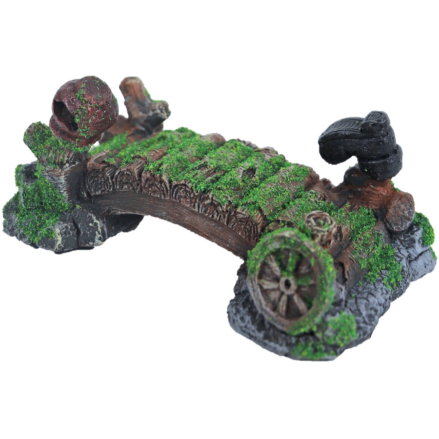 Aquarium ornament brug met mos | pot + laars | 16 cm schuilplek voor vissen