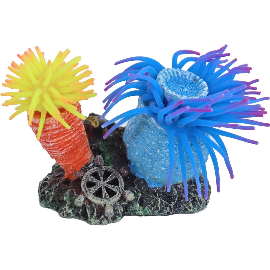 Anemoon ornament met rots | 2 stuks | 10 cm aquariumdecoratie