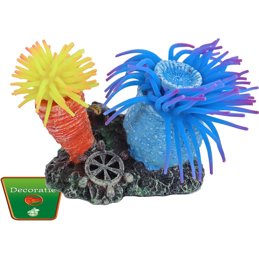 Anemoon ornament met rots | 2 stuks | 10 cm aquariumdecoratie