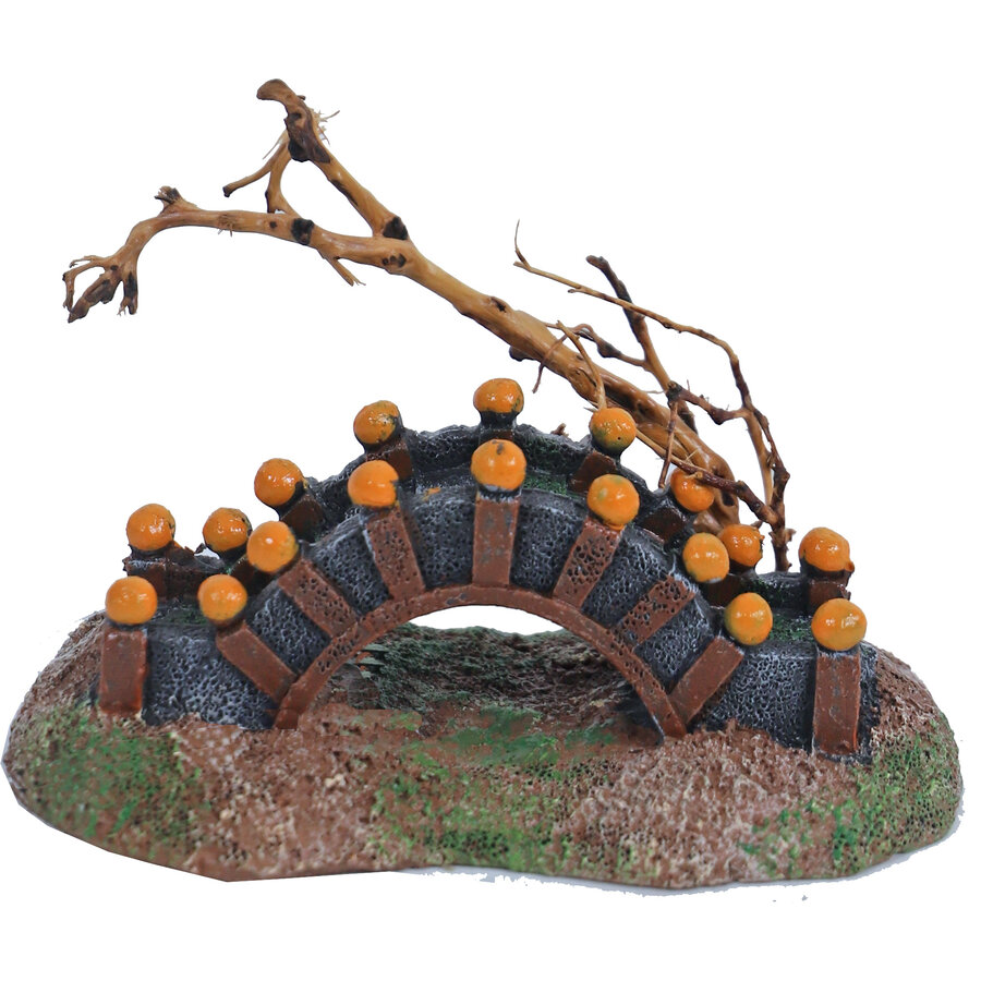 Aquarium ornament eiland met brug en boom | 13 cm | polyresin