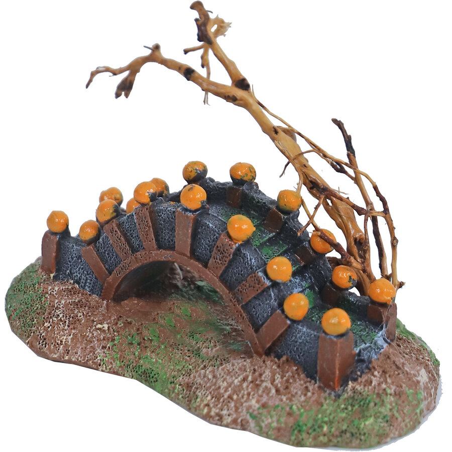Aquarium ornament eiland met brug en boom | 13 cm | polyresin