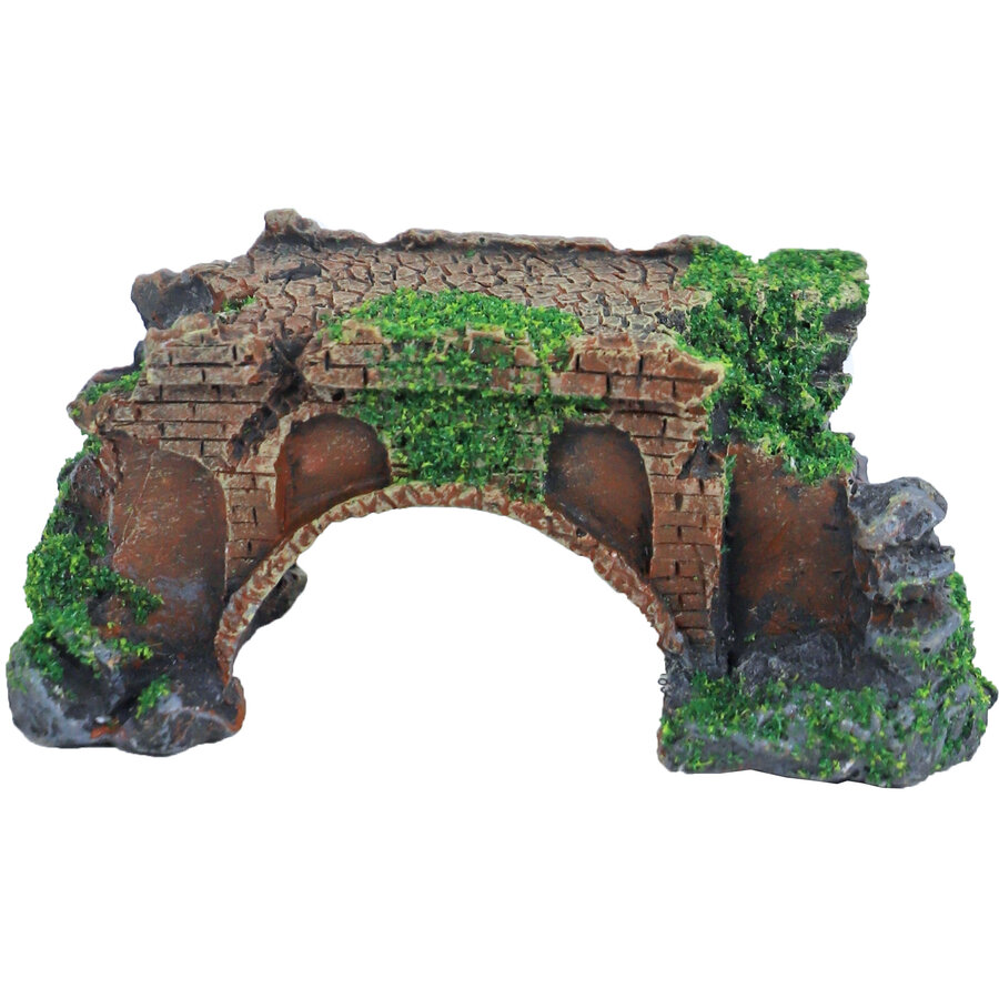 Ruïne brug aquariumornament met mos | polyresin | 11 cm