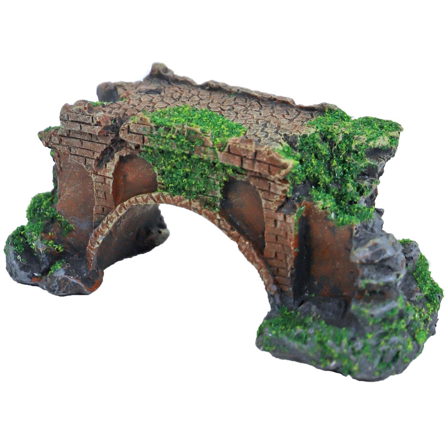 Ruïne brug aquariumornament met mos | polyresin | 11 cm