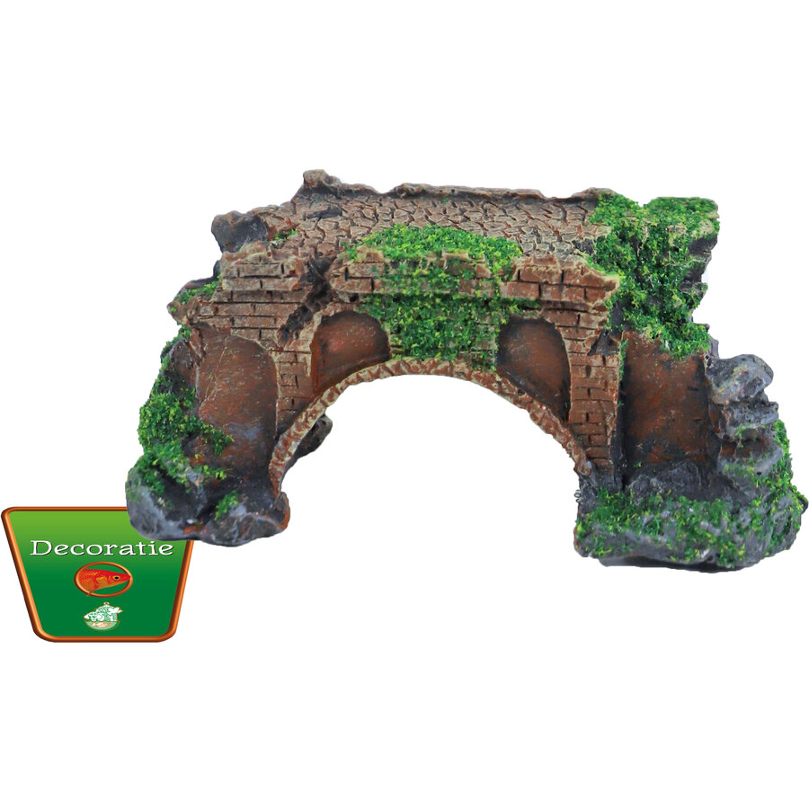 Ruïne brug aquariumornament met mos | polyresin | 11 cm
