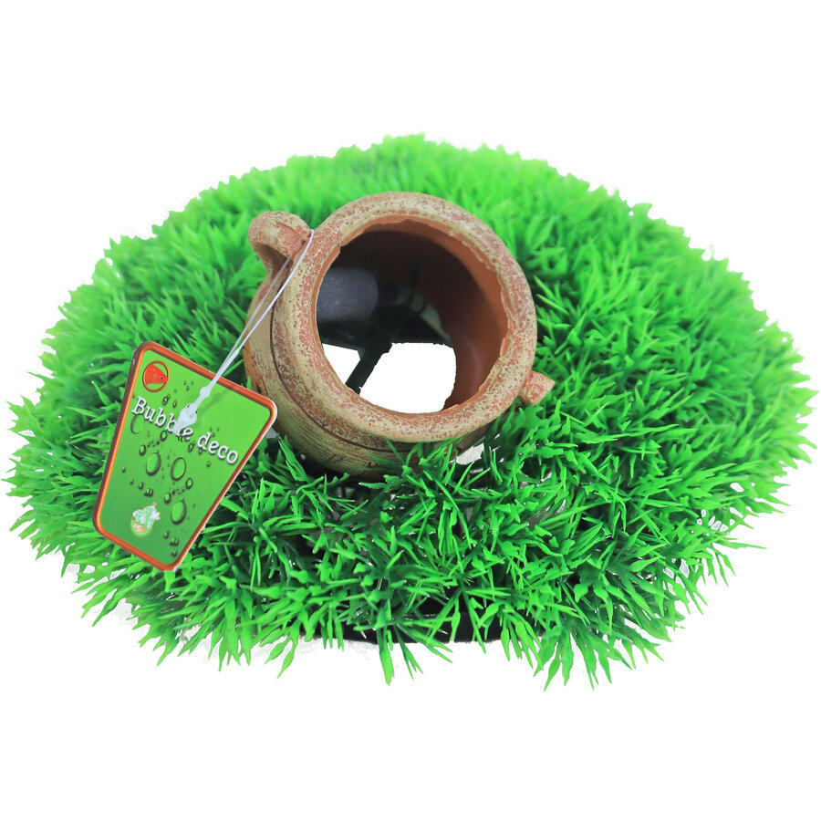 Green mosspot met uitstromer voor aquarium | 21 x 9,5 cm bubbelornament