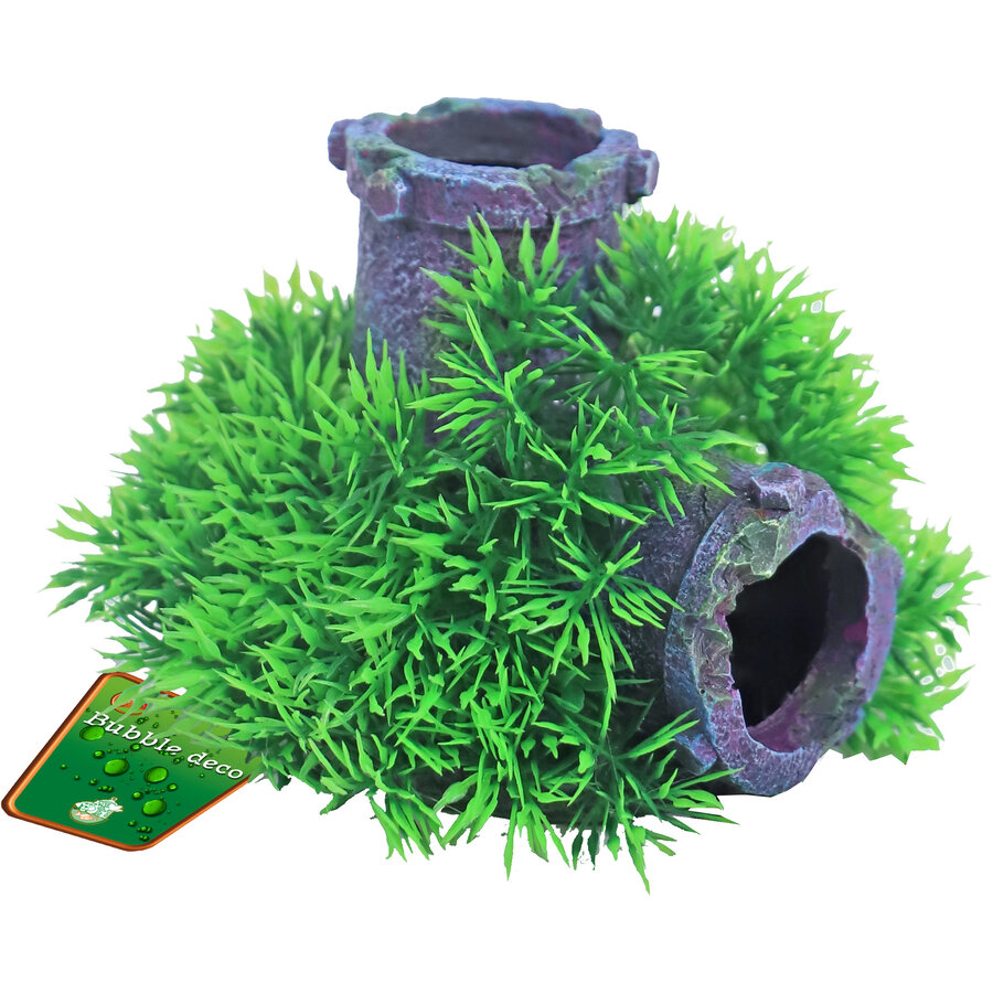Green mossbuis 11 cm aquarium ornament met bubbeluitstromer
