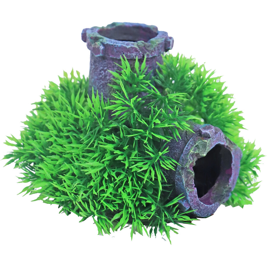 Green mossbuis 11 cm aquarium ornament met bubbeluitstromer