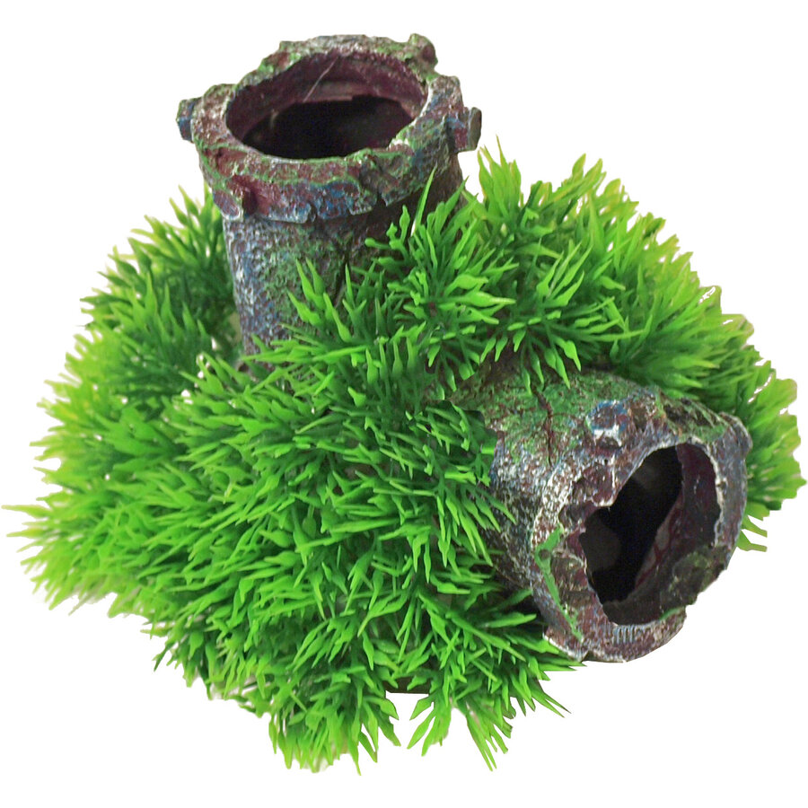 Green mossbuis 11 cm aquarium ornament met bubbeluitstromer