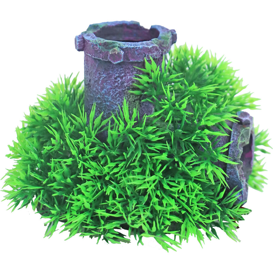 Green mossbuis 11 cm aquarium ornament met bubbeluitstromer