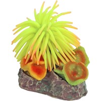 Siliconenbloem aquariumornament met rots | 9 cm