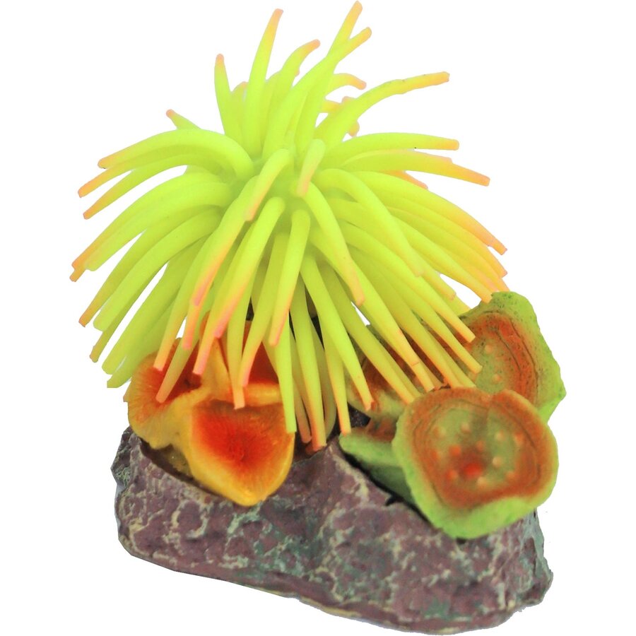 Siliconenbloem aquariumornament met rots | 9 cm