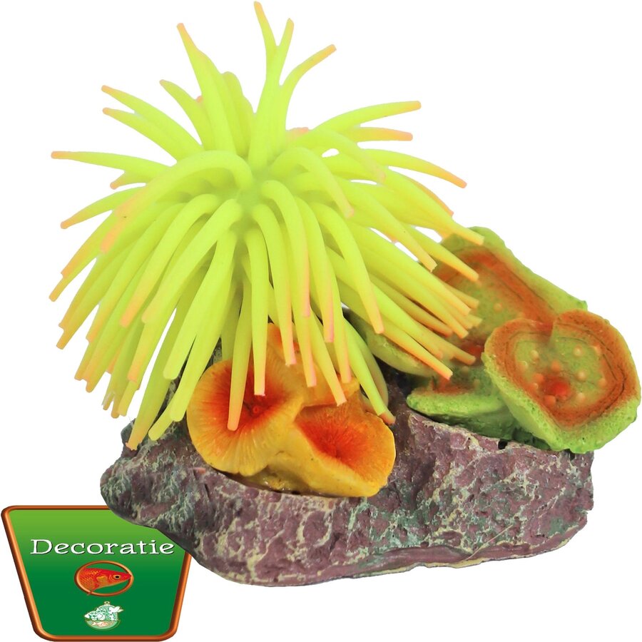 Siliconenbloem aquariumornament met rots | 9 cm