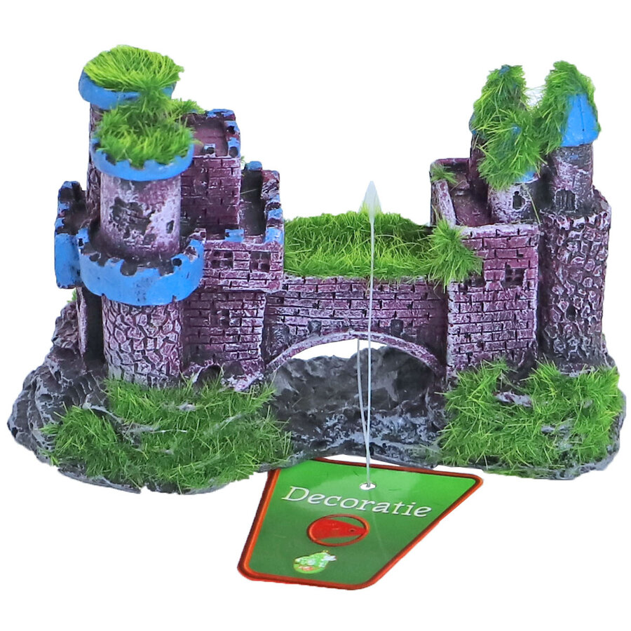 Aquarium kasteel ornament met brug en mos | 11 x 5 cm