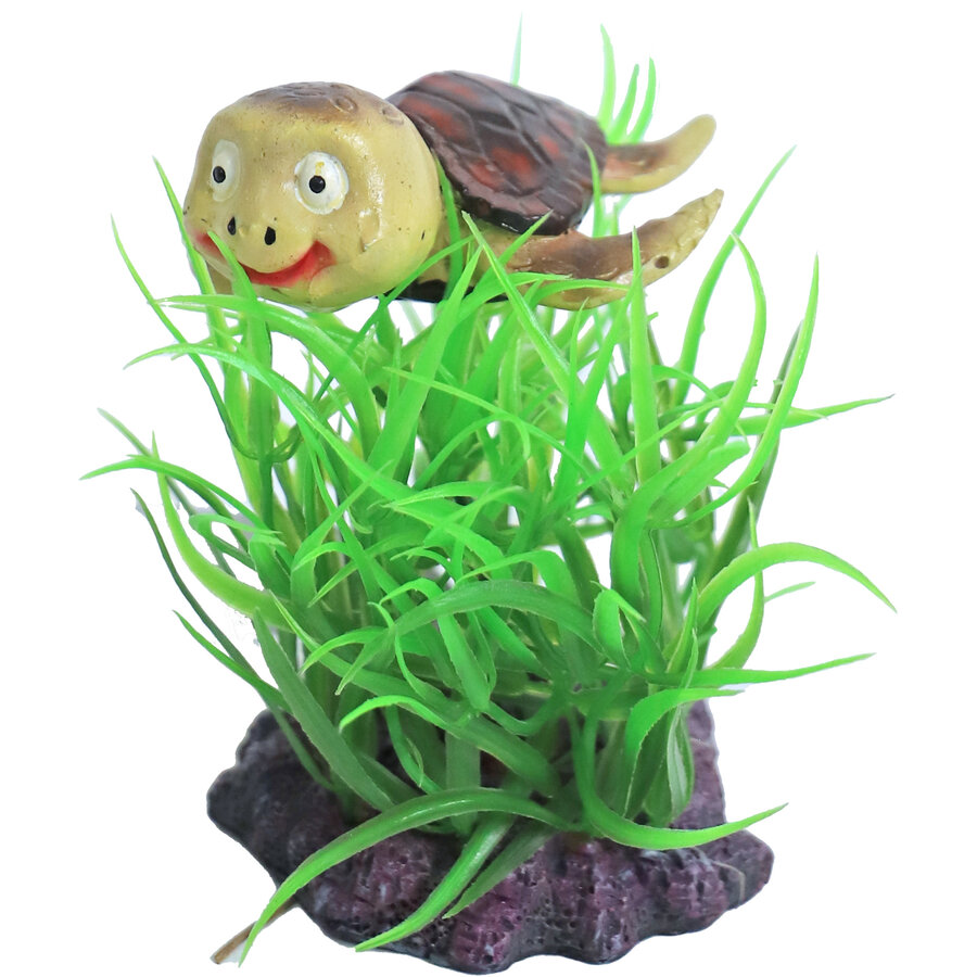 Plant met schildpad 10 cm | decoratief aquarium ornament met schuilplek