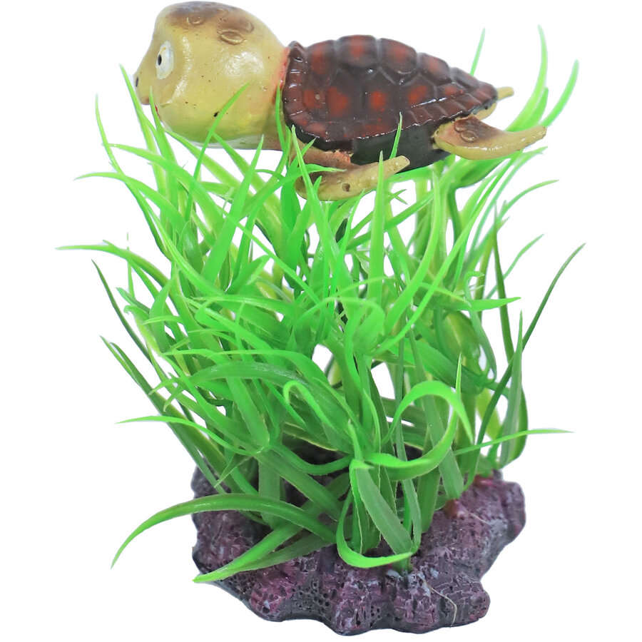 Plant met schildpad 10 cm | decoratief aquarium ornament met schuilplek