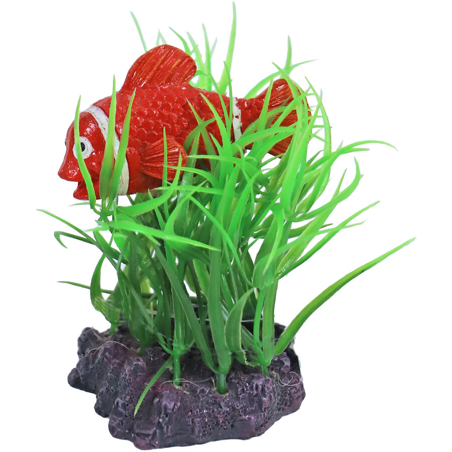 Plant ornament met clownsvis | aquariumdecoratie 10 cm