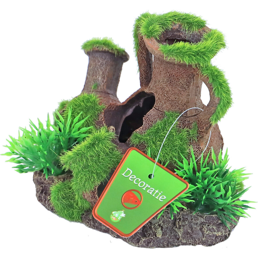 Aquariumornament amphoras met gras en mos | 12,5 x 9,5 cm