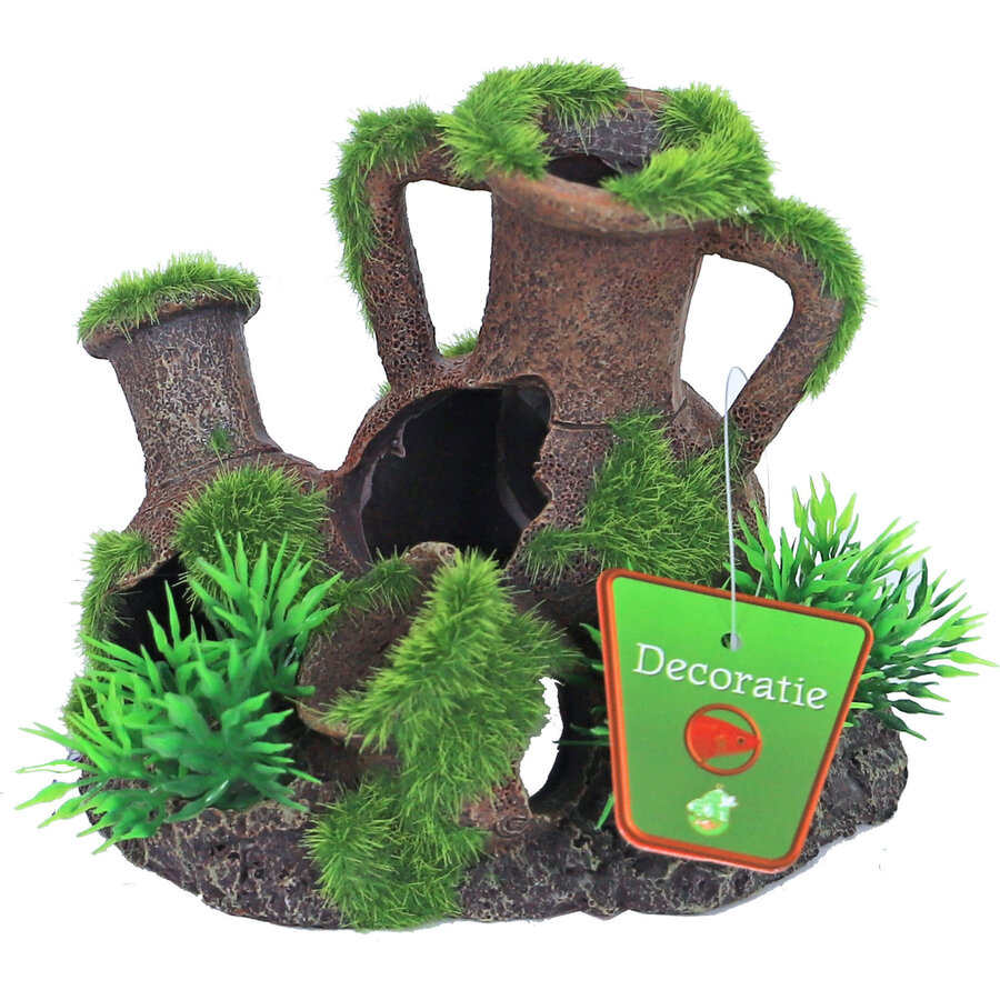 Aquariumornament amphoras met gras en mos | 12,5 x 9,5 cm