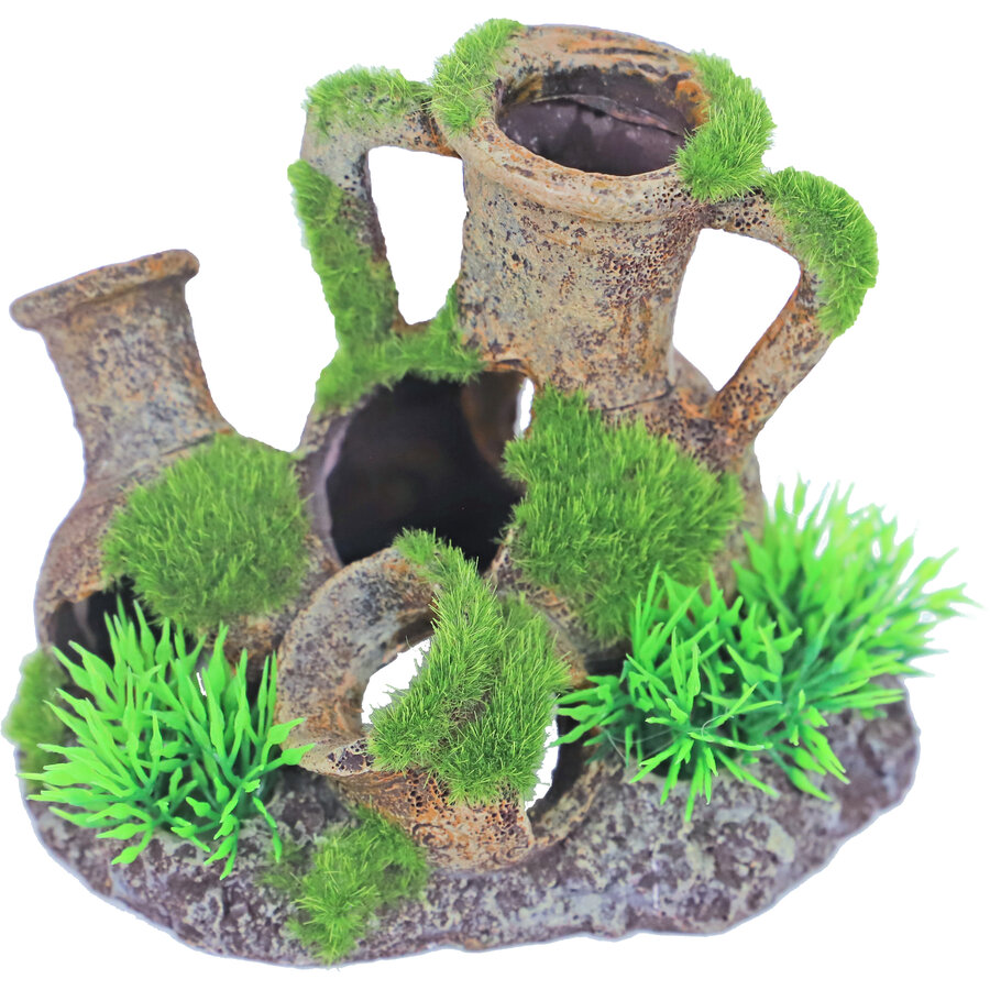 Aquariumornament amphoras met gras en mos | 12,5 x 9,5 cm