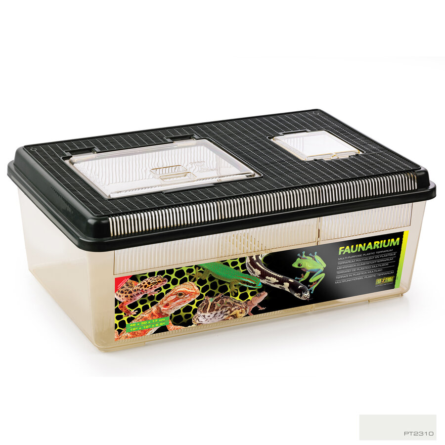 Faunarium vlak – 46 x 30 x 17 cm | stapelbare kunststof bak voor reptielen, amfibieën en insecten