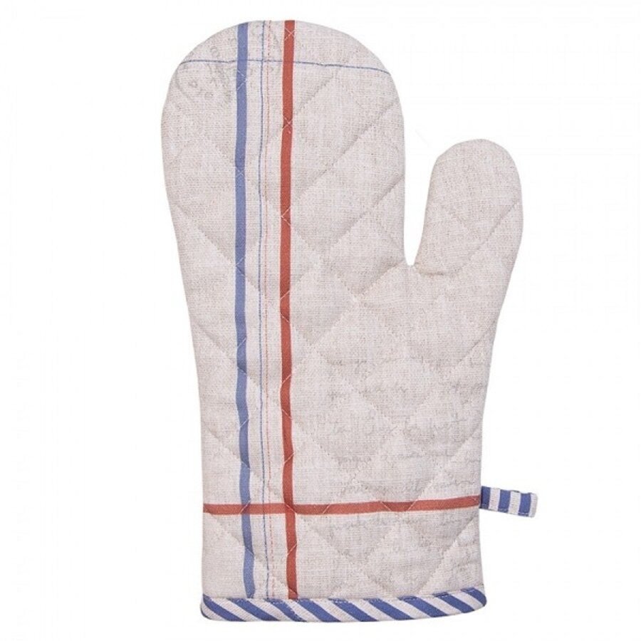 Ovenhandschoen haan beige/blauw