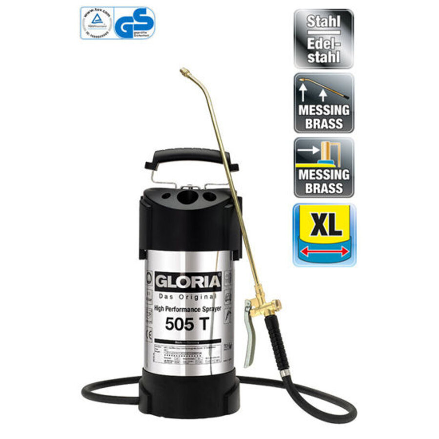 Professionele RVS hogedrukspuit 505T | 5 liter | 6 bar