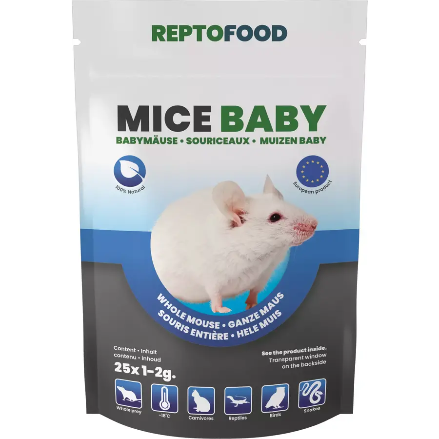 Diepvries baby muizen 1-2 gram | 25 stuks | voermuizen voor jonge vleeseters