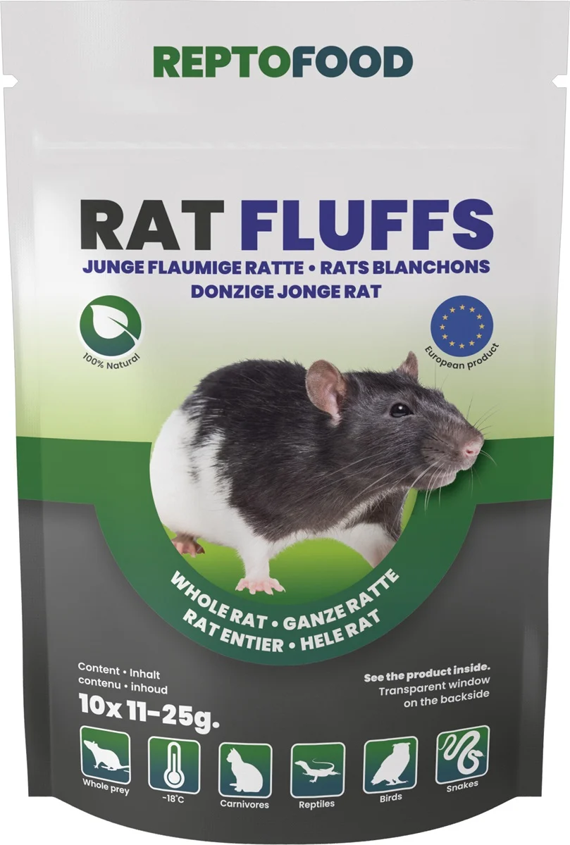 Repto Food Diepvries ratten fluffs 11-25 gram &VerticalLine; 10 stuks &VerticalLine; voedseldier voor reptielen en roofdieren Diepvries