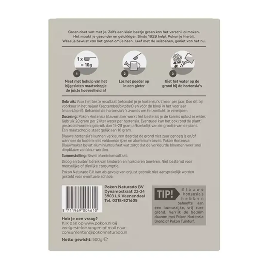 Hortensia blauwmaker 500 gram voor blauwe hortensia’s
