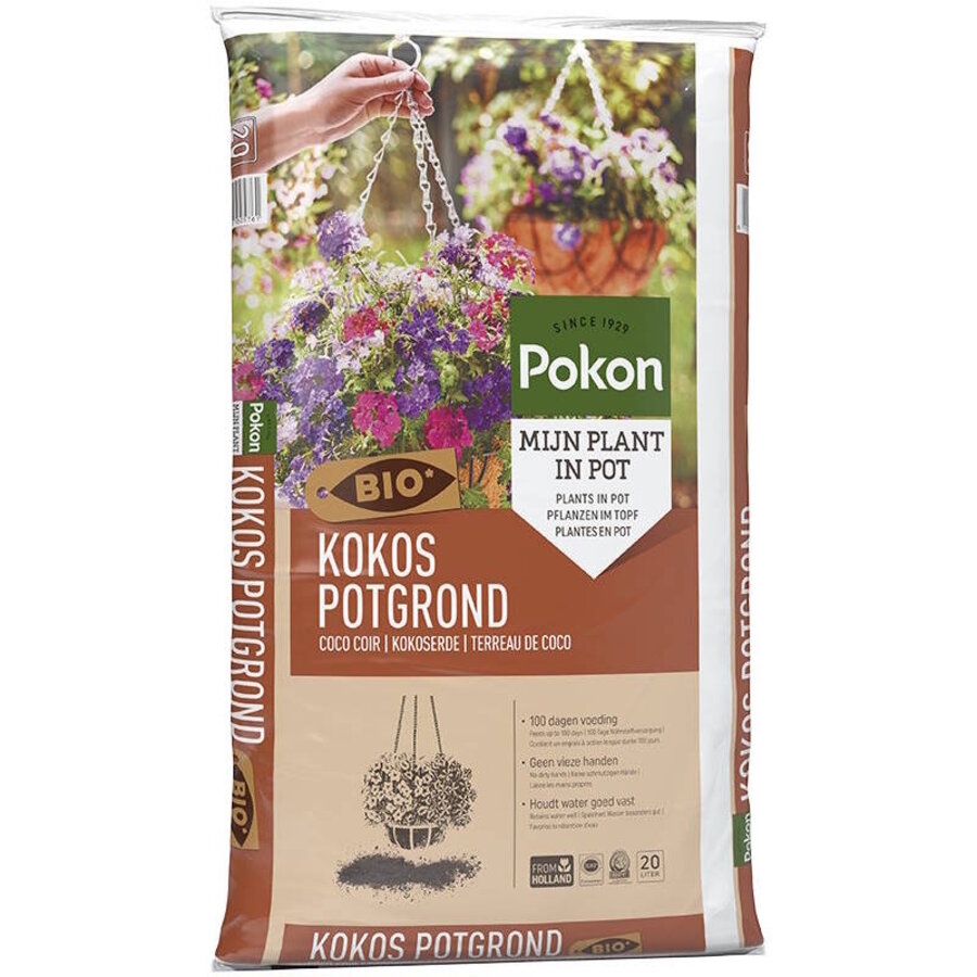 Bio kokos potgrond 20 liter voor potplanten met 100 dagen voeding