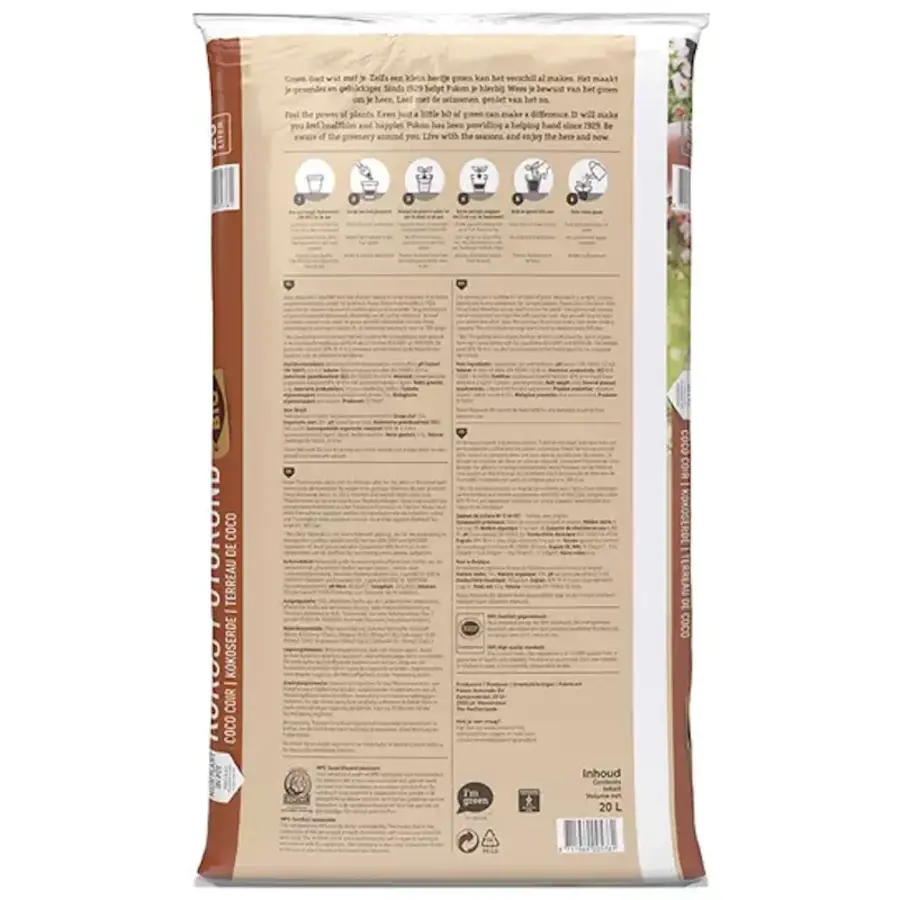 Bio kokos potgrond 20 liter voor potplanten met 100 dagen voeding