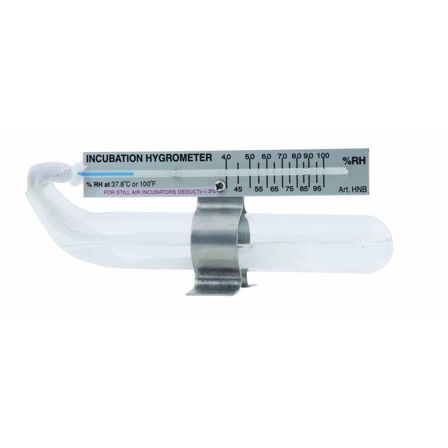 Hygrometer natte bol met glazen waterreservoir en katoenen kous