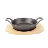 Gietijzeren gratinpan Ø 15 cm met houten serveerplank