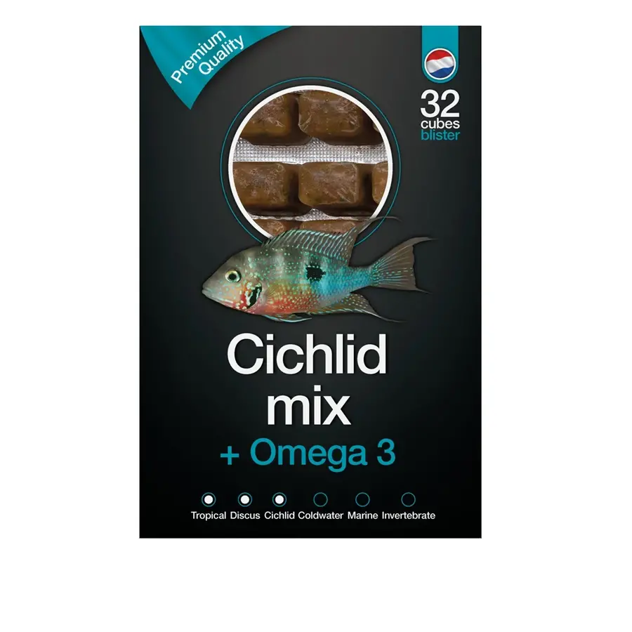 Cichlide Mix & Omega3 diepvries visvoer 100 gram | 24 blokjes