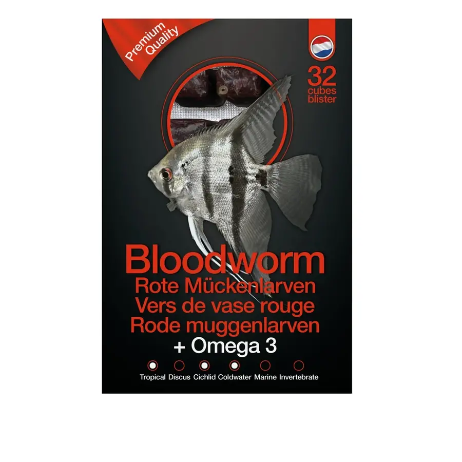 Rode muggenlarven met omega 3 | diepvries visvoer | 100 gram | 32 blokjes